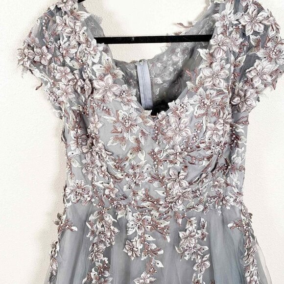 La Femme Gray Embroidered & Beaded Ballgown Floral Chiffon Dress - Picture 6 of 8